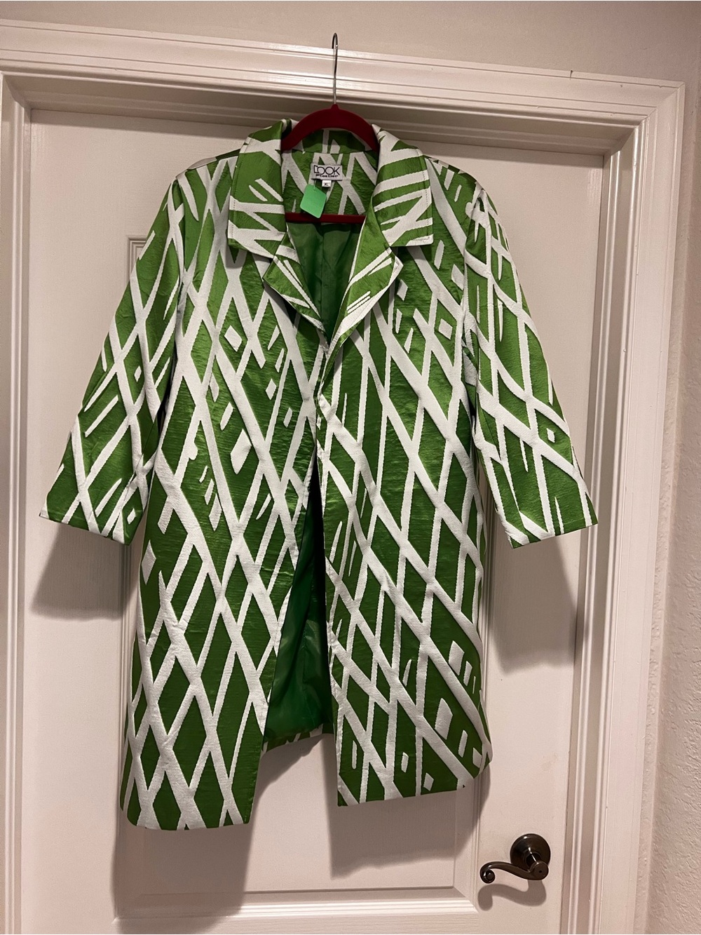 Green Geometric Pattern Trench Coat by